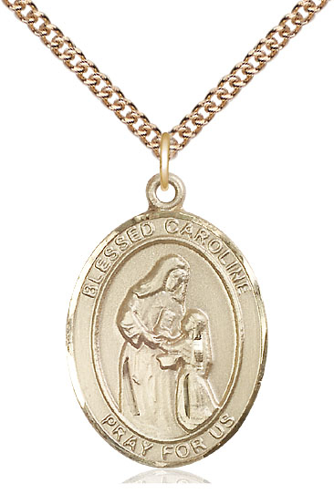 14kt Gold Filled Blessed Caroline Gerhardinger Pendant on a 24 inch Gold Filled Heavy Curb chain