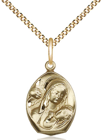 14kt Gold Filled Madonna &amp; Child Pendant on a 18 inch Gold Plate Light Curb chain