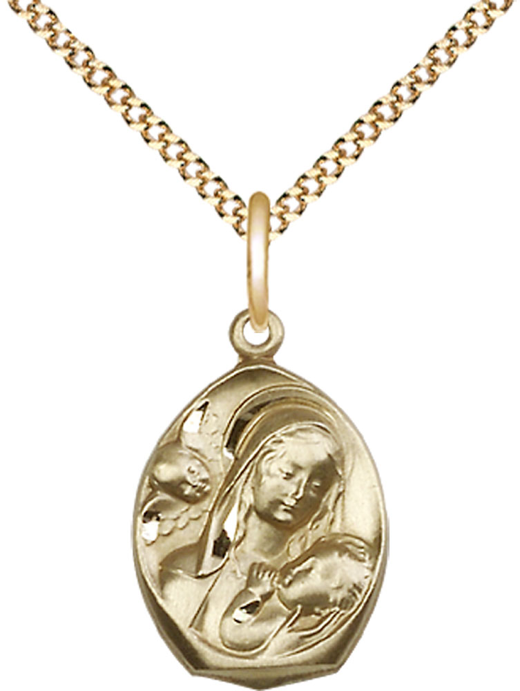 14kt Gold Filled Madonna &amp; Child Pendant on a 18 inch Gold Plate Light Curb chain