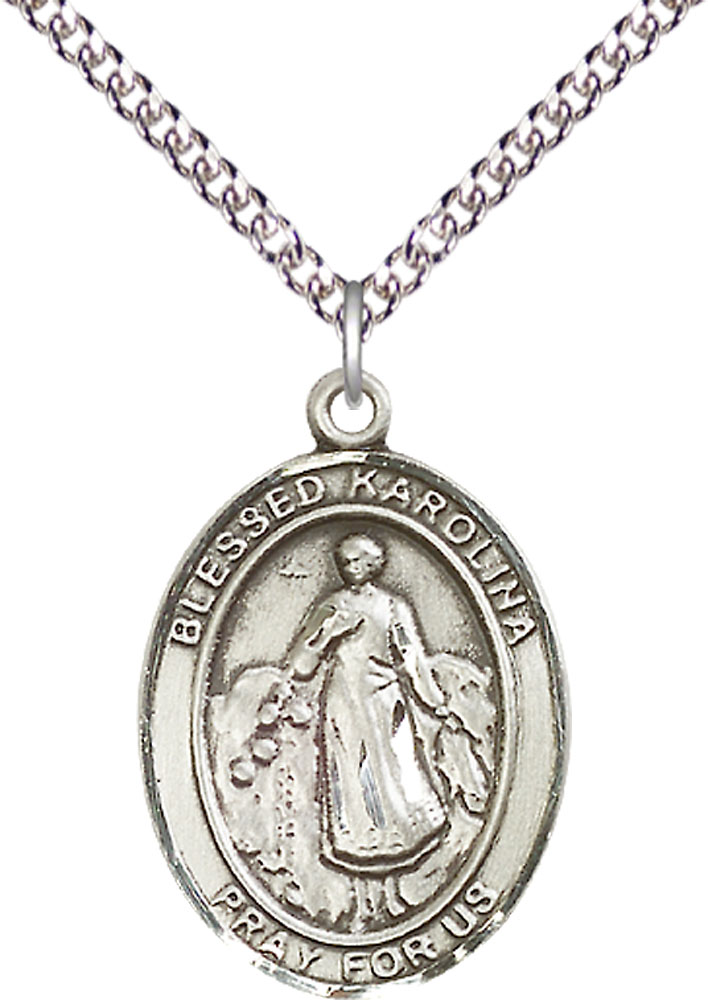 Sterling Silver Blessed Karolina Kozkowna Pendant on a 24 inch Sterling Silver Heavy Curb chain