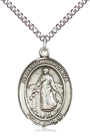 Sterling Silver Blessed Karolina Kozkowna Pendant on a 24 inch Sterling Silver Heavy Curb chain