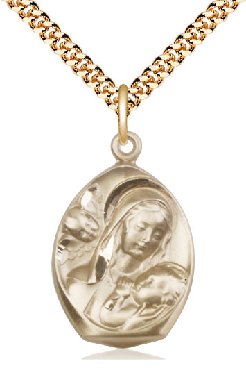 14kt Gold Filled Madonna &amp; Child Pendant on a 24 inch Gold Plate Heavy Curb chain