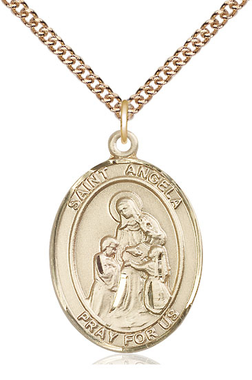 14kt Gold Filled Saint Angela Merici Pendant on a 24 inch Gold Filled Heavy Curb chain