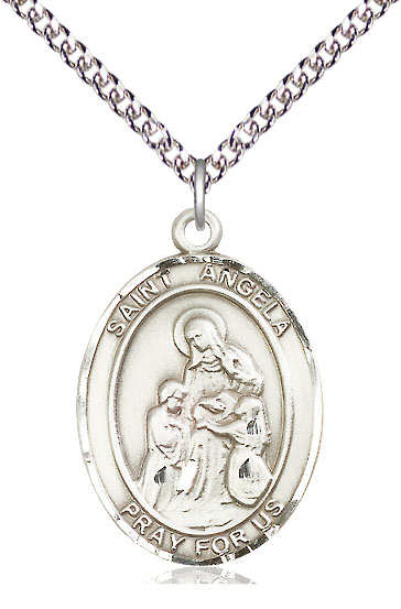 Sterling Silver Saint Angela Merici Pendant on a 24 inch Sterling Silver Heavy Curb chain