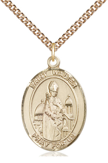 14kt Gold Filled Saint Walter of Pontnoise Pendant on a 24 inch Gold Filled Heavy Curb chain