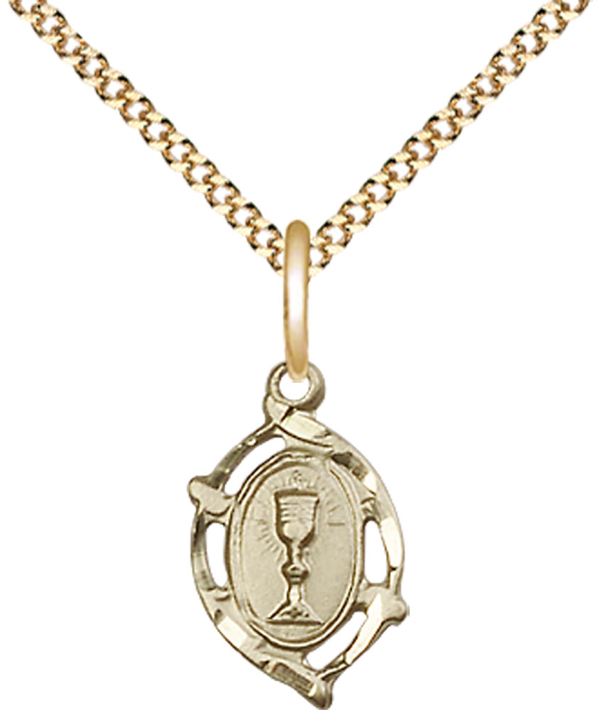 14kt Gold Filled Communion Pendant on a 18 inch Gold Plate Light Curb chain