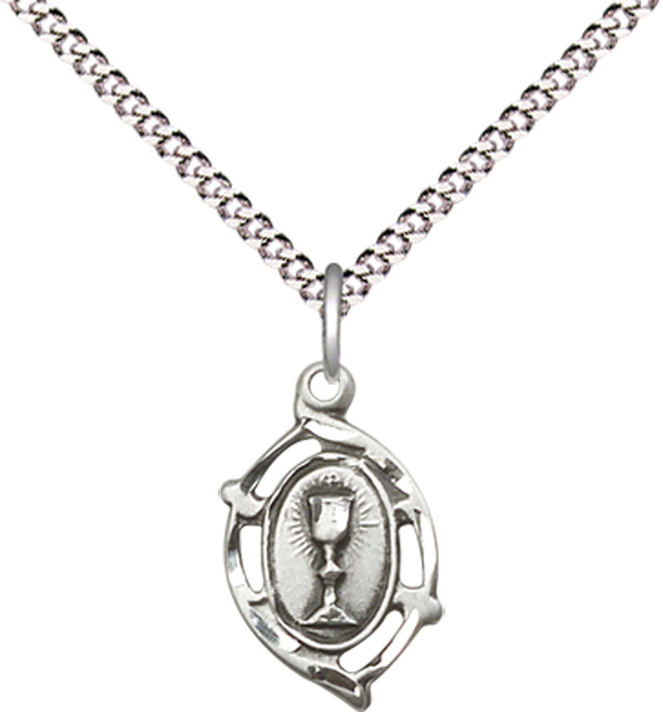 Sterling Silver Communion Pendant on a 18 inch Light Rhodium Light Curb chain