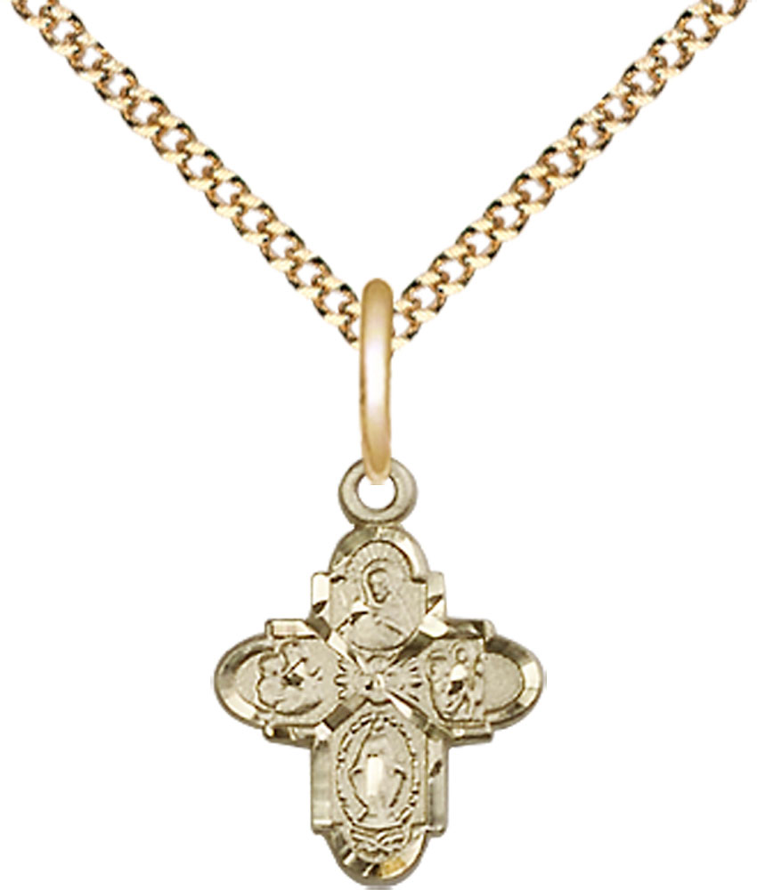 14kt Gold Filled 4-Way Pendant on a 18 inch Gold Plate Light Curb chain
