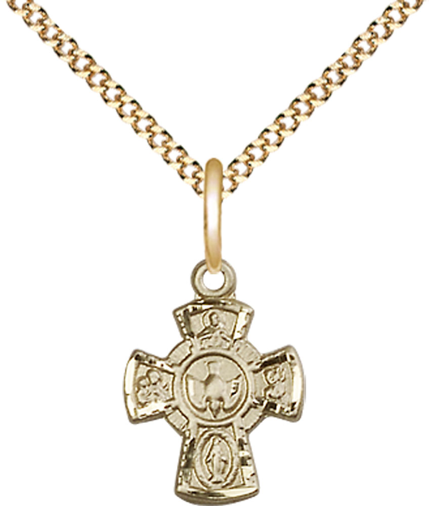 14kt Gold Filled 5-Way Pendant on a 18 inch Gold Plate Light Curb chain