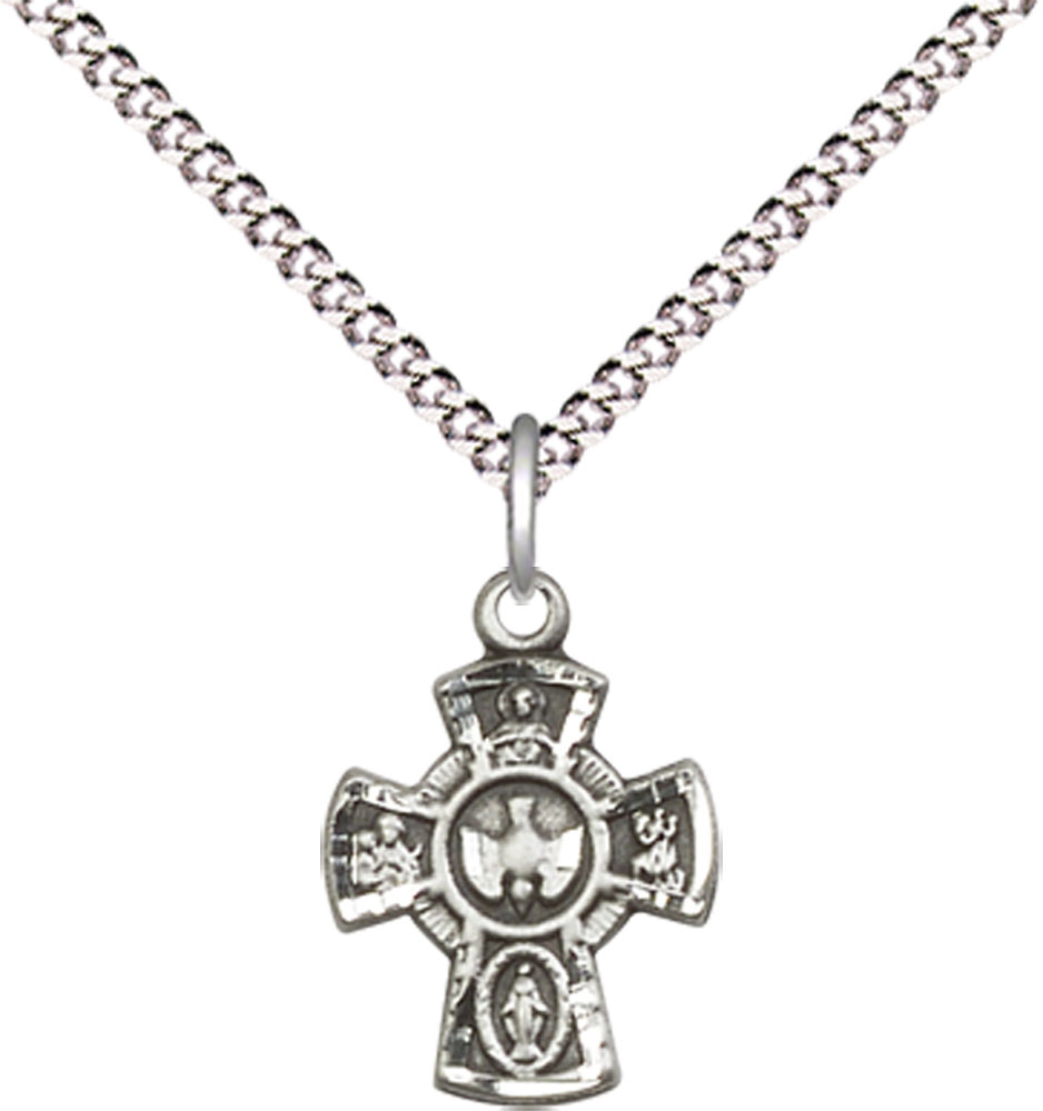 Sterling Silver 5-Way Pendant on a 18 inch Light Rhodium Light Curb chain