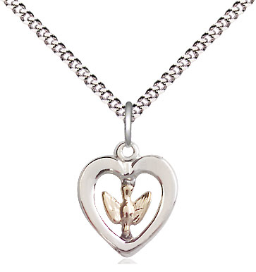 Two-Tone GF/SS Holy Spirit Pendant on a 18 inch Light Rhodium Light Curb chain