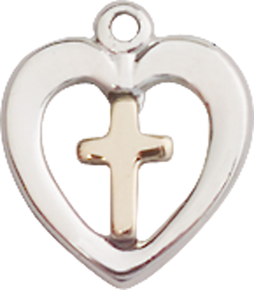 Two-Tone GF/SS Heart Cross Medal - With Box
