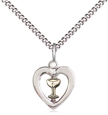 Two-Tone GF/SS Heart / Chalice Pendant on a 18 inch Light Rhodium Light Curb chain