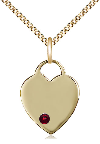 14kt Gold Filled Heart Pendant with a 3mm Garnet Swarovski stone on a 18 inch Gold Plate Light Curb chain