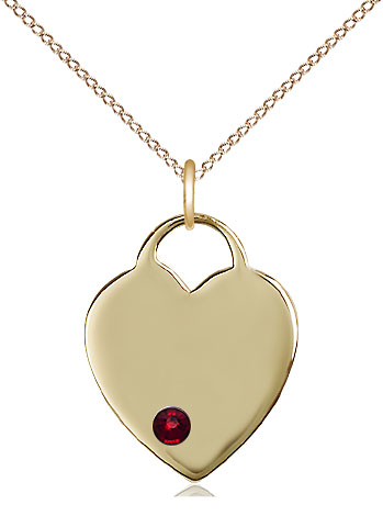 14kt Gold Filled Heart Pendant with a 3mm Garnet Swarovski stone on a 18 inch Gold Filled Light Curb chain