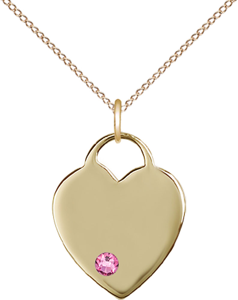 14kt Gold Filled Heart Pendant with a 3mm Rose Swarovski stone on a 18 inch Gold Filled Light Curb chain