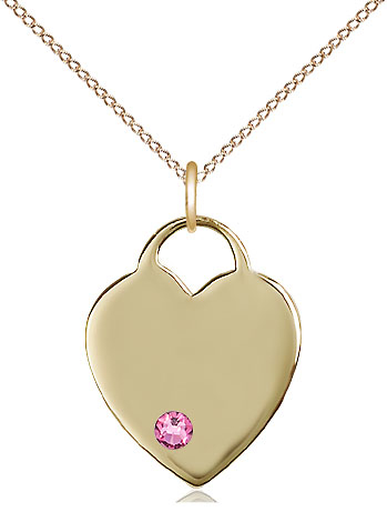 14kt Gold Filled Heart Pendant with a 3mm Rose Swarovski stone on a 18 inch Gold Filled Light Curb chain