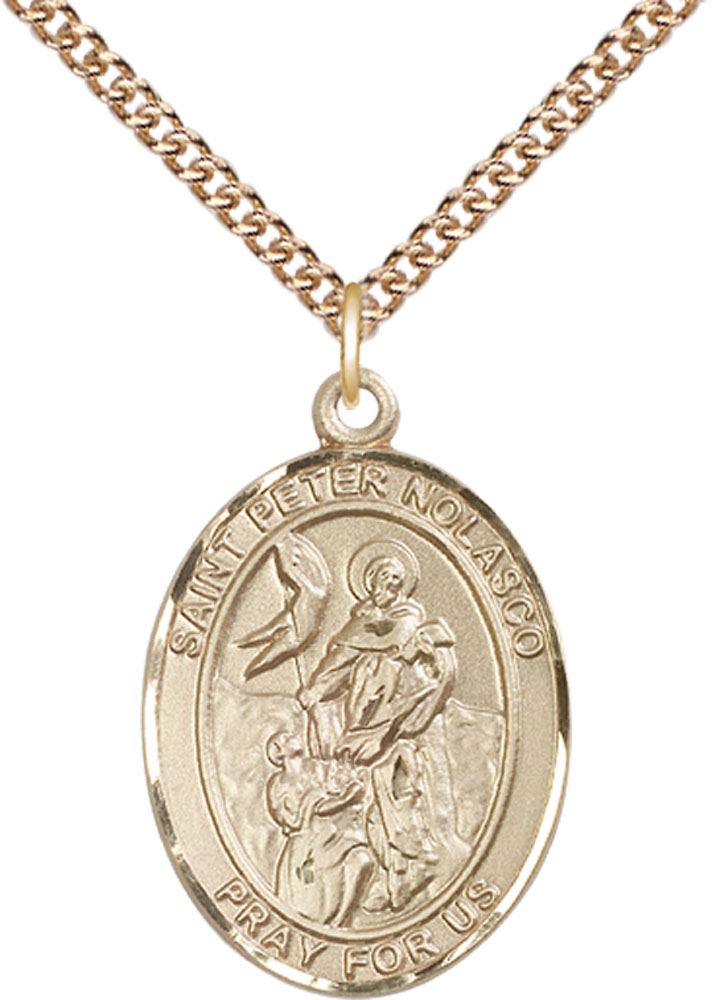 14kt Gold Filled Saint Peter Nolasco Pendant on a 24 inch Gold Filled Heavy Curb chain