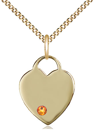 14kt Gold Filled Heart Pendant with a 3mm Topaz Swarovski stone on a 18 inch Gold Plate Light Curb chain