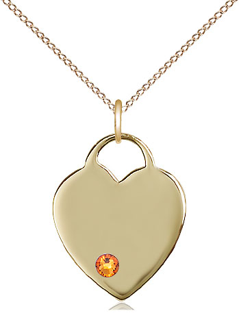 14kt Gold Filled Heart Pendant with a 3mm Topaz Swarovski stone on a 18 inch Gold Filled Light Curb chain