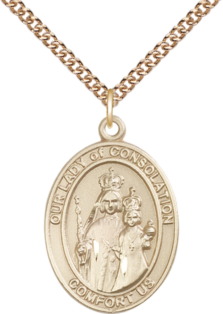 14kt Gold Filled Our Lady of Consolation Pendant on a 24 inch Gold Filled Heavy Curb chain