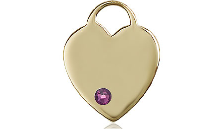 14kt Gold Filled Heart Medal with a 3mm Amethyst Swarovski stone