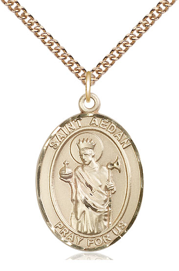 14kt Gold Filled Saint Aedan of Ferns Pendant on a 24 inch Gold Filled Heavy Curb chain