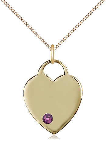 14kt Gold Filled Heart Pendant with a 3mm Amethyst Swarovski stone on a 18 inch Gold Filled Light Curb chain