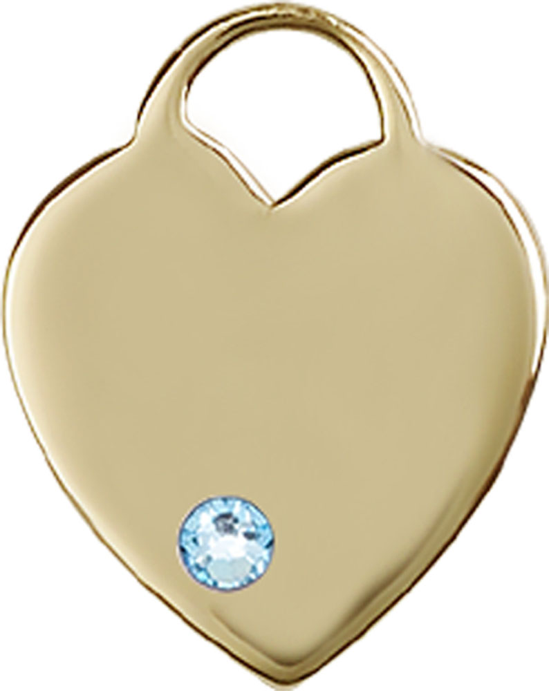 14kt Gold Filled Heart Medal with a 3mm Aqua Swarovski stone