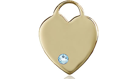 14kt Gold Filled Heart Medal with a 3mm Aqua Swarovski stone