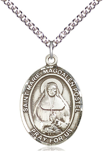 Sterling Silver Marie Magdalen Postel Pendant on a 24 inch Sterling Silver Heavy Curb chain