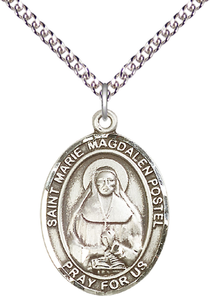 Sterling Silver Marie Magdalen Postel Pendant on a 24 inch Sterling Silver Heavy Curb chain