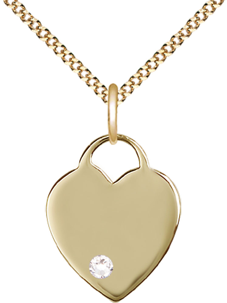 14kt Gold Filled Heart Pendant with a 3mm Crystal Swarovski stone on a 18 inch Gold Plate Light Curb chain