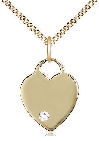 14kt Gold Filled Heart Pendant with a 3mm Crystal Swarovski stone on a 18 inch Gold Plate Light Curb chain