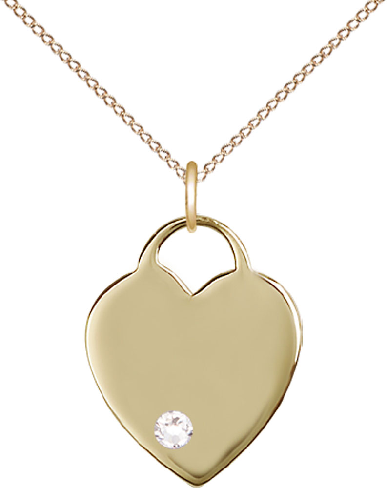 14kt Gold Filled Heart Pendant with a 3mm Crystal Swarovski stone on a 18 inch Gold Filled Light Curb chain