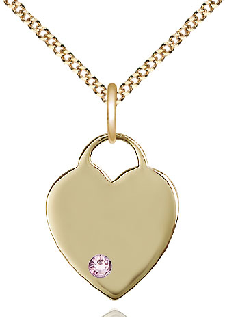 14kt Gold Filled Heart Pendant with a 3mm Light Amethyst Swarovski stone on a 18 inch Gold Plate Light Curb chain