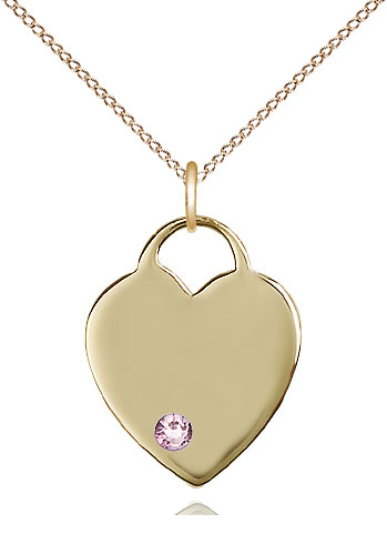 14kt Gold Filled Heart Pendant with a 3mm Light Amethyst Swarovski stone on a 18 inch Gold Filled Light Curb chain