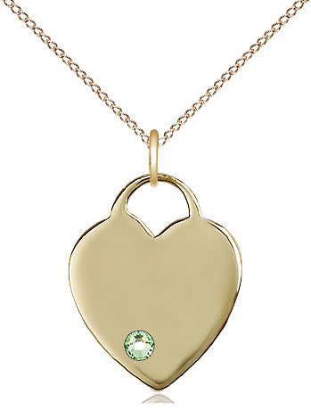 14kt Gold Filled Heart Pendant with a 3mm Peridot Swarovski stone on a 18 inch Gold Filled Light Curb chain