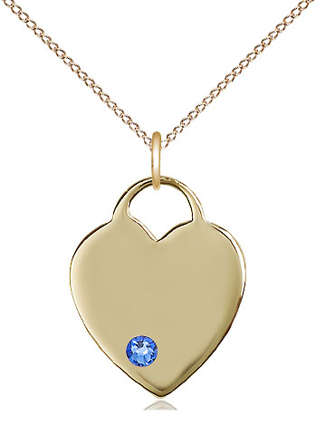 14kt Gold Filled Heart Pendant with a 3mm Sapphire Swarovski stone on a 18 inch Gold Filled Light Curb chain