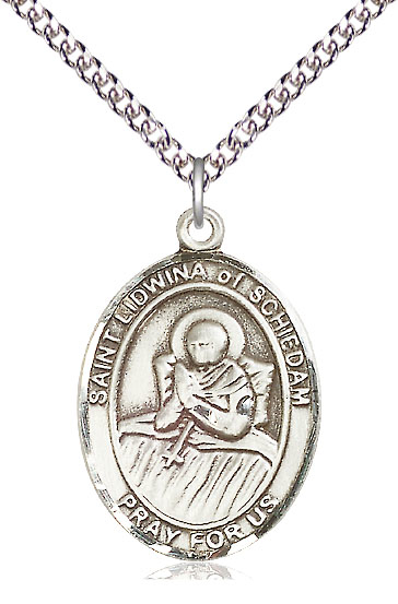 Sterling Silver Saint Lidwina of Schiedam Pendant on a 24 inch Sterling Silver Heavy Curb chain