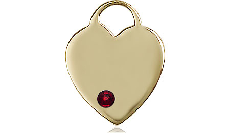 14kt Gold Heart Medal with a 3mm Garnet Swarovski stone