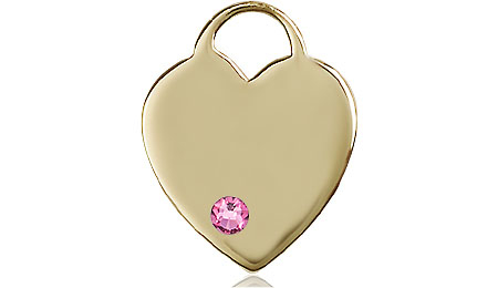 14kt Gold Heart Medal with a 3mm Rose Swarovski stone