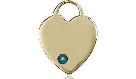 14kt Gold Heart Medal with a 3mm Emerald Swarovski stone