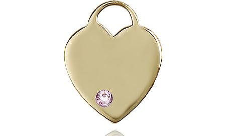 14kt Gold Heart Medal with a 3mm Light Amethyst Swarovski stone