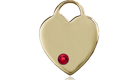 14kt Gold Heart Medal with a 3mm Ruby Swarovski stone