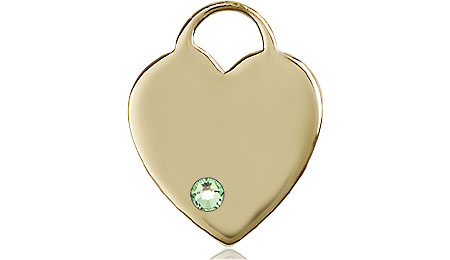 14kt Gold Heart Medal with a 3mm Peridot Swarovski stone