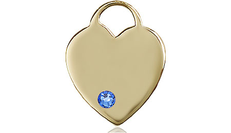 14kt Gold Heart Medal with a 3mm Sapphire Swarovski stone