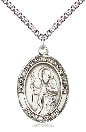 Sterling Silver Saint Joseph of Arimathea Pendant on a 24 inch Sterling Silver Heavy Curb chain