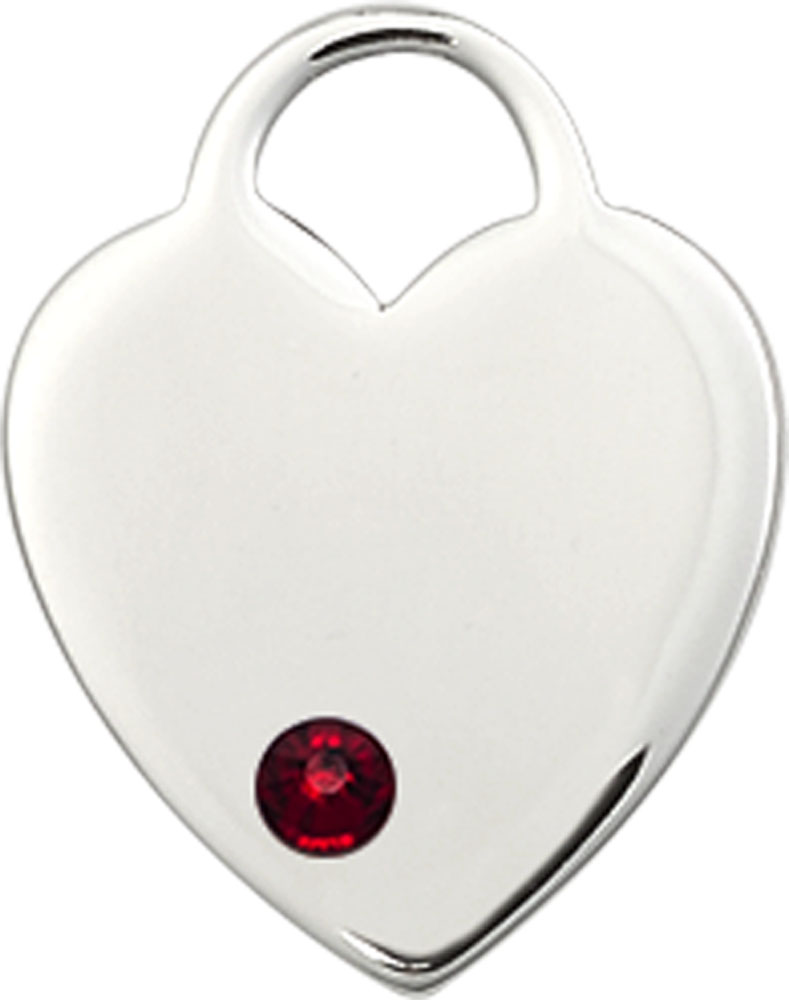 Sterling Silver Heart Medal with a 3mm Garnet Swarovski stone