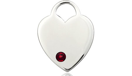 Sterling Silver Heart Medal with a 3mm Garnet Swarovski stone